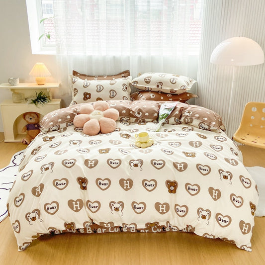 Cartoon Brown Bear and Purple Duck Bedding Sets