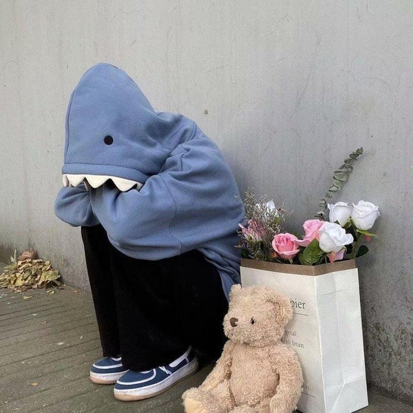 Kawaii Fluffy Shark Hoodie - Dive into Cozy Cute - Youeni