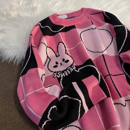 Harajuku Love Heart Bunny Sweater - Cute Cartoon Bunny Design"
