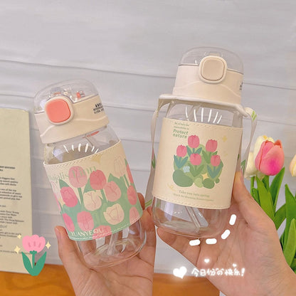 Kawaii Tulip Glass Water Bottle