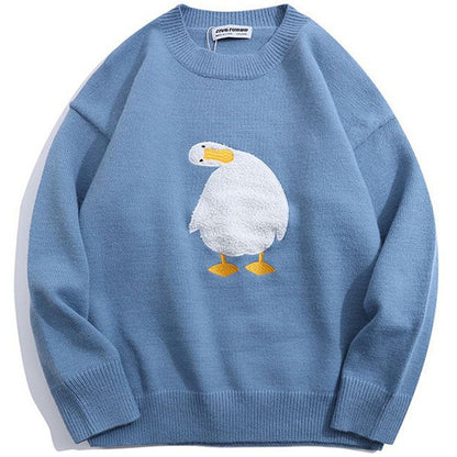 Harajuku Duck Embroidery Sweater - Playful and Warm