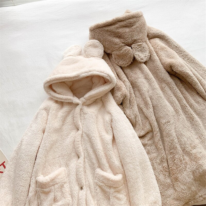 Cozy Kawaii Bear Fluffy Plush Hoodie Coat