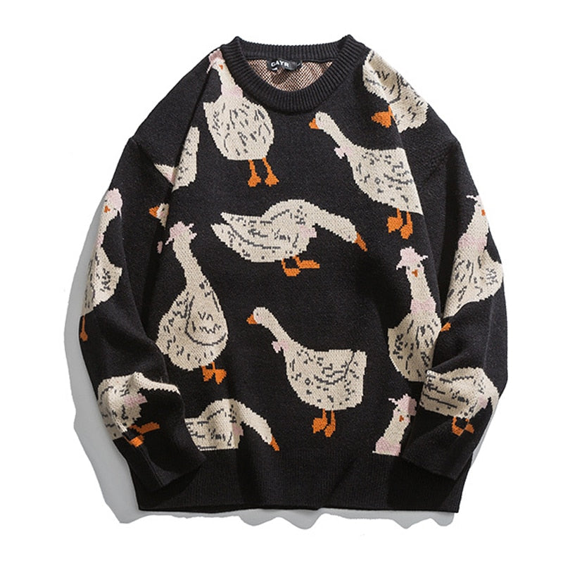 Kawaii Pullover Hawaii Duck Knit Sweater - Quacktastic Comfort and Style! 🦆🌺