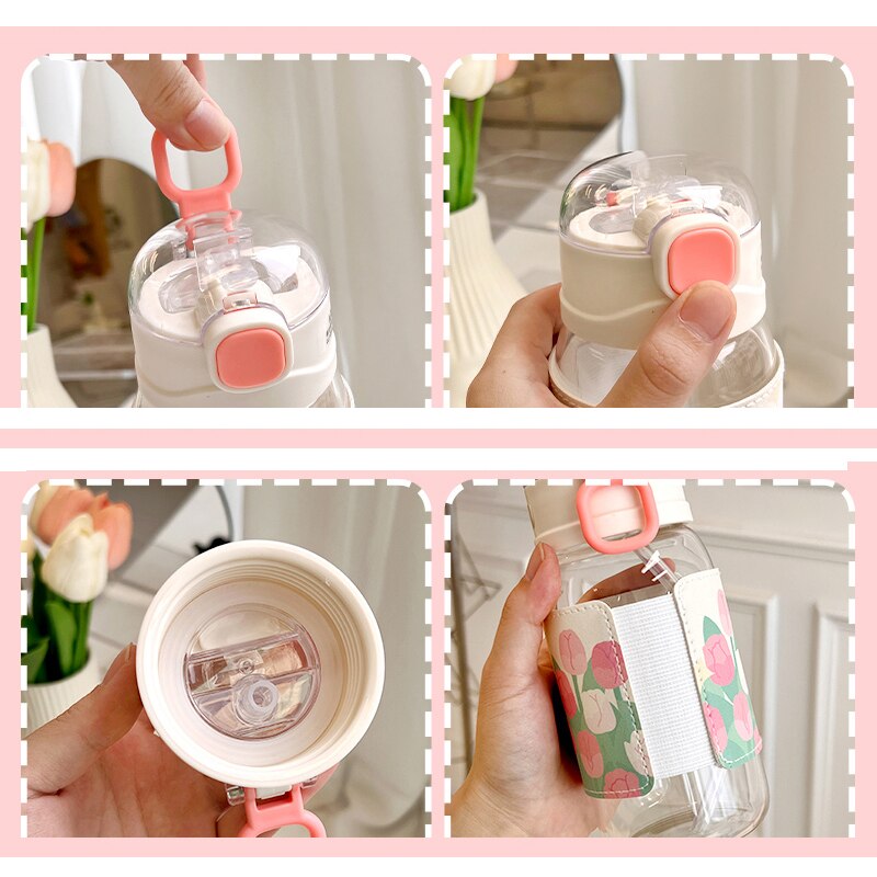 Kawaii Tulip Glass Water Bottle