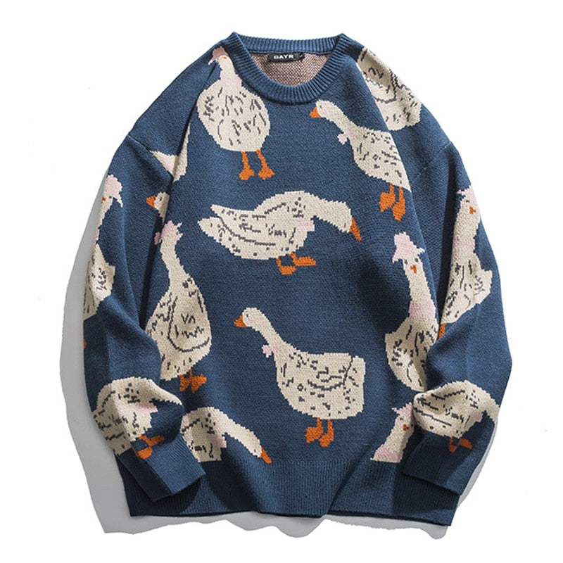 Kawaii Pullover Hawaii Duck Knit Sweater - Quacktastic Comfort and Style! 🦆🌺