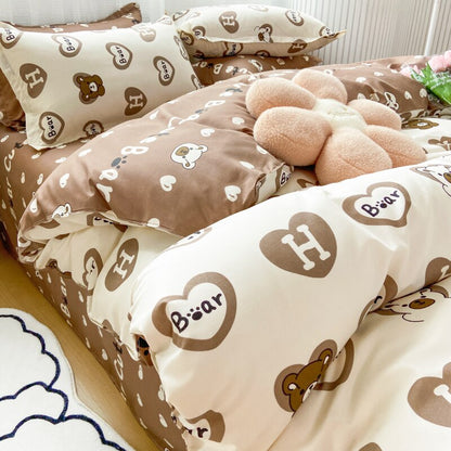 Cartoon Brown Bear and Purple Duck Bedding Sets
