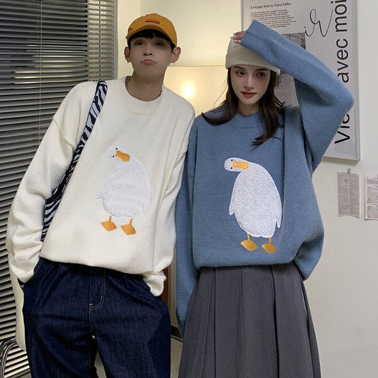 Harajuku Duck Embroidery Sweater - Playful and Warm