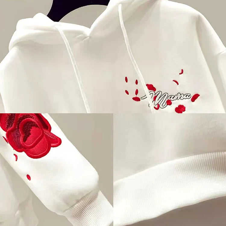 Elegance Unveiled: Vintage Crane Rose Letter Print Hoodie - A Symphony of Timeless Style! 🌹👘
