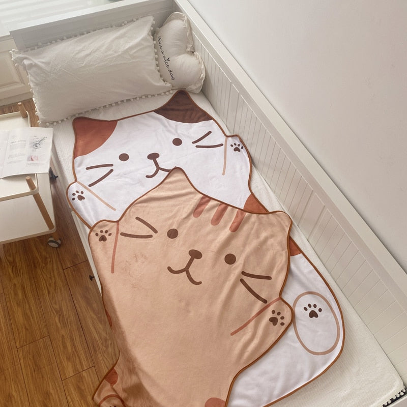 1.5M Cute Brown Cat Flannel Blanket