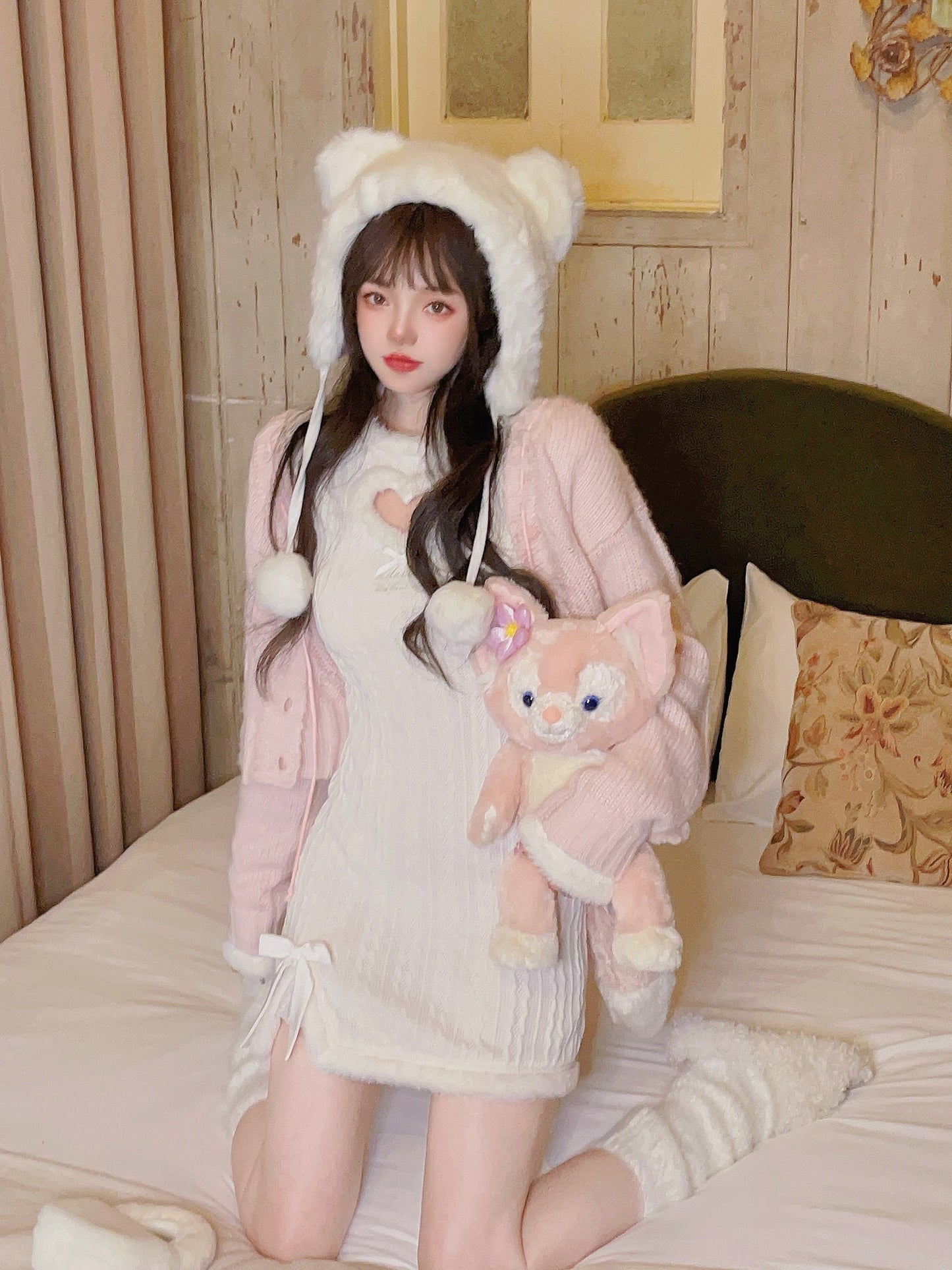 Fluffy Pink Kawaii Girl Long Sleeve Dress