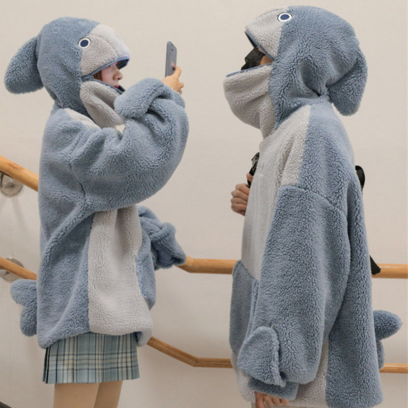 Kawaii Fluffy Shark Hoodie - Dive into Cozy Cute