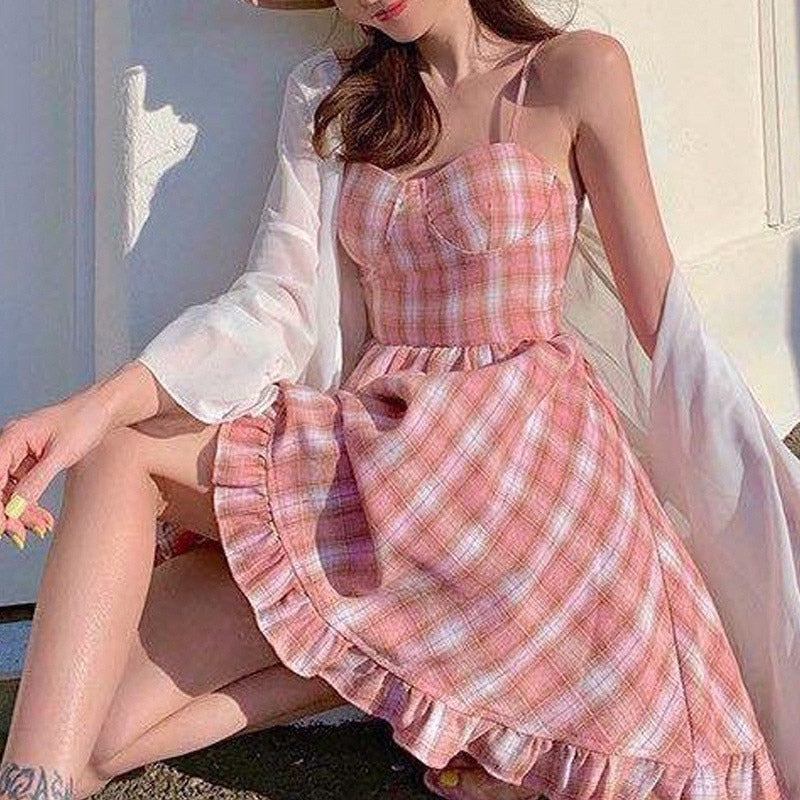 Kawaii Chic Mini Dress with a Plaid Twist