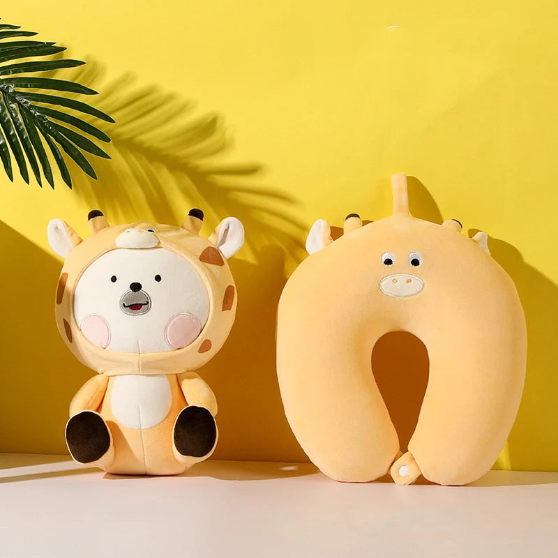 Kawaii 2-in-1 Bear Travel Neck Support Pillow Stuffed Toy Plushie