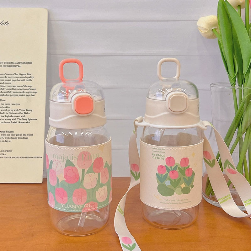 Kawaii Tulip Glass Water Bottle