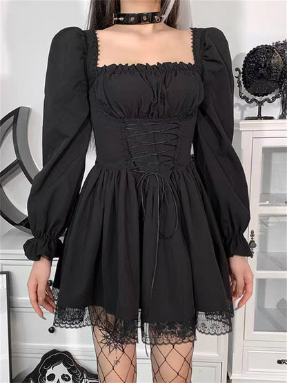 Gothic Chic: Long Sleeve Lace Dress for Vintage Lovers