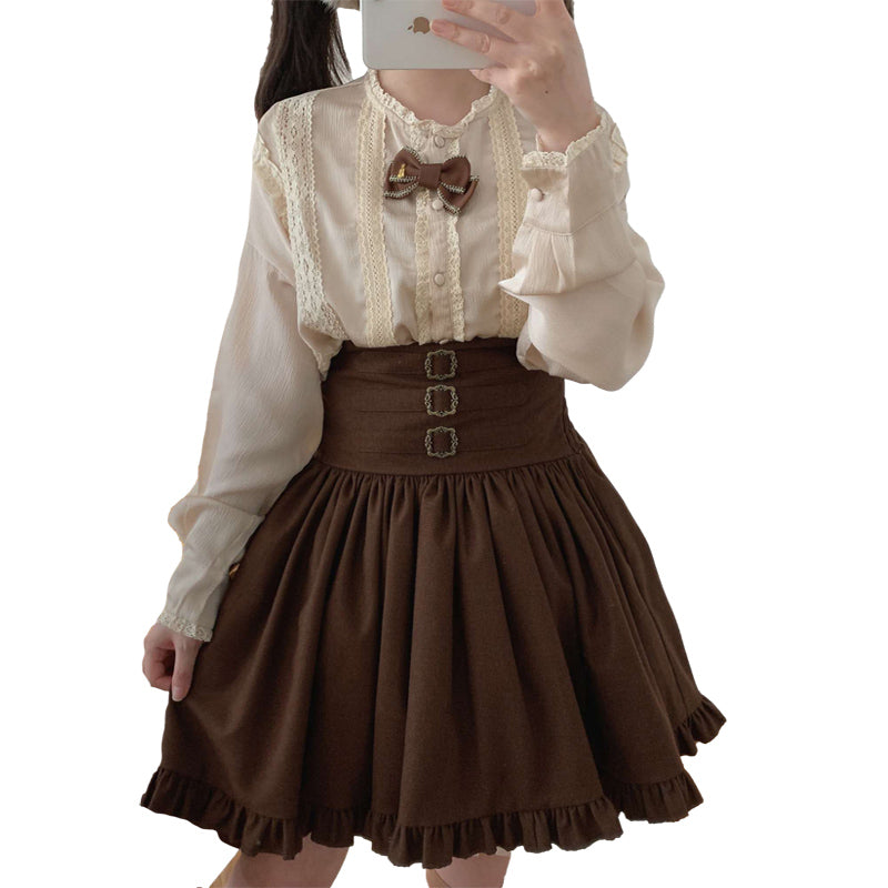 Women's Elegant Long Skirt in a Unique Brown Black Lolita Gothic Blend –  Youeni