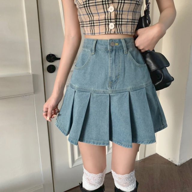 Stylish and Versatile: Women's Denim Blue High-Waist Mini Skirt – Youeni