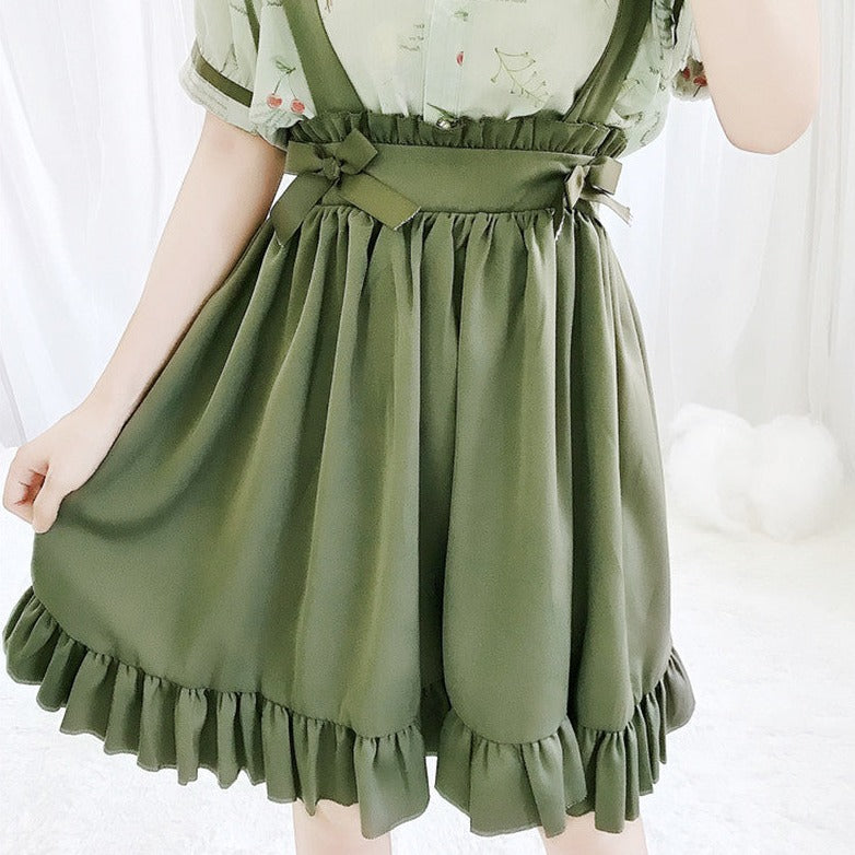 Cosplay with Style: Green Japanese Lolita Kawaii Pleated Long Skirt