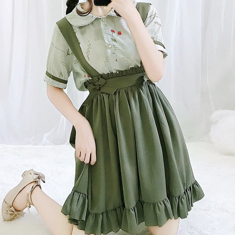 Cosplay with Style: Green Japanese Lolita Kawaii Pleated Long Skirt