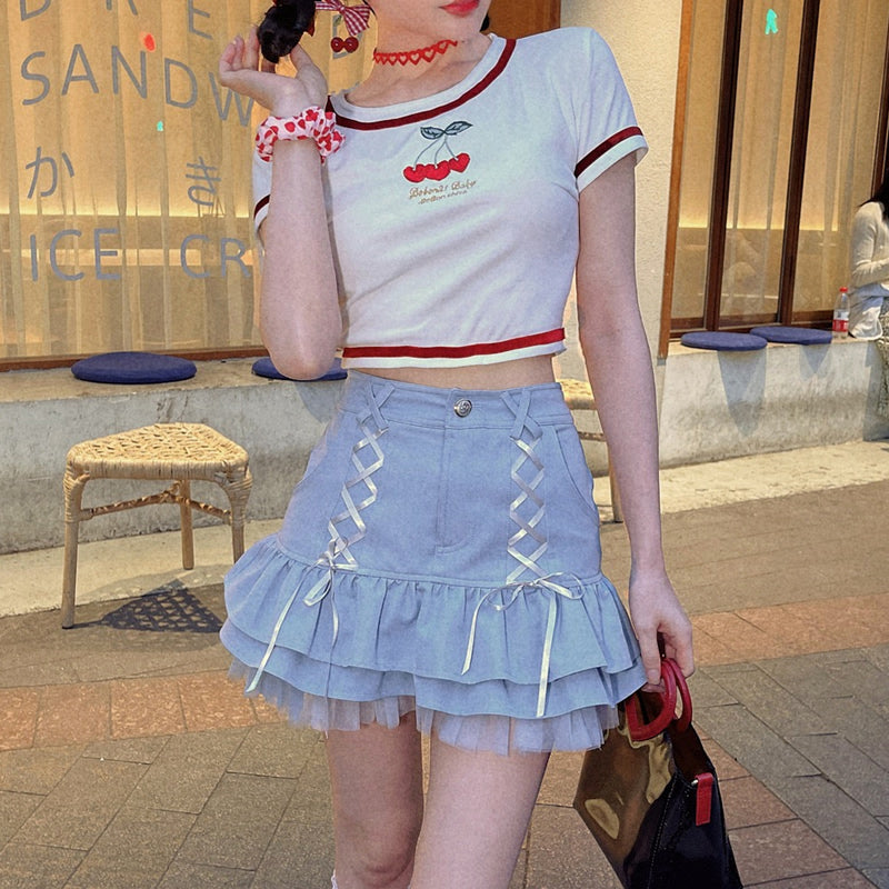 Kawaii Chic: Women's Japanese Lace High-Waist Mini Skirt