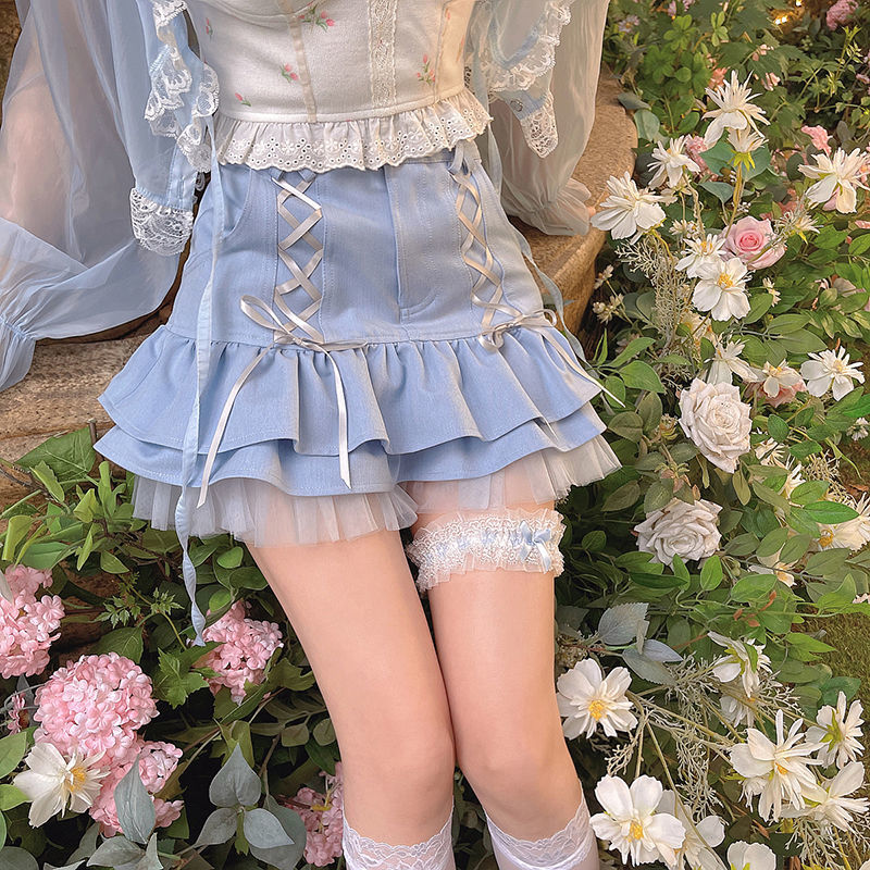 Kawaii Chic: Women's Japanese Lace High-Waist Mini Skirt