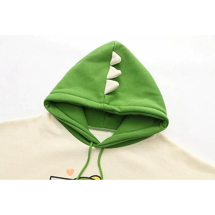 Roar to Life: Kawaii Baby Dino Colorblock Hoodie - Delightful Fashion for Your Little Explorer! 🌟🦖
