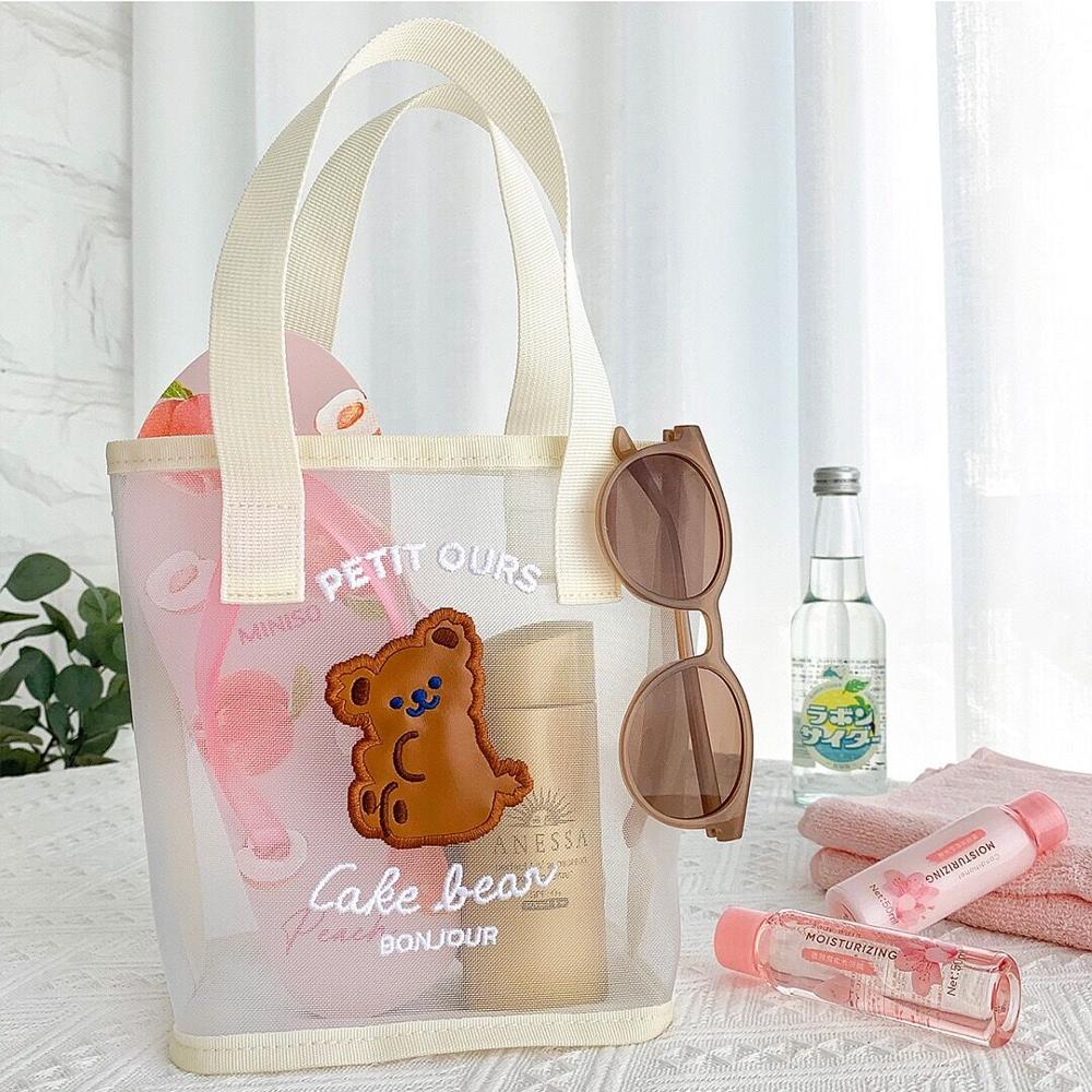 Kawaii Transparent Mesh Bear Shopping Tote Bag