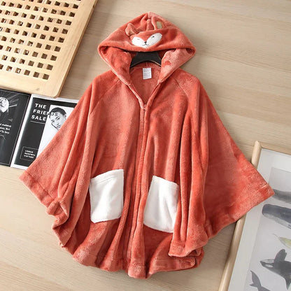 Fox Spirit Unleashed: Plush Hooded Cloak Coat - Three-Quarter Sleeves of Delightful Comfort! 🧡🌟