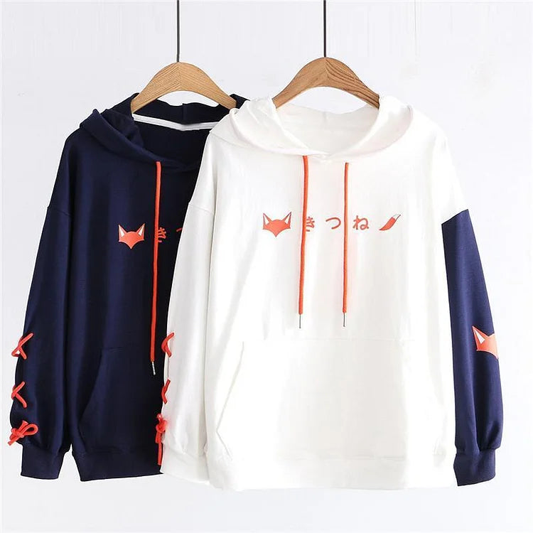 Fox Charm Unleashed: Letter Print Drawstring Hoodie - Cozy Casual Elegance in Every Stitch! 🦊👚