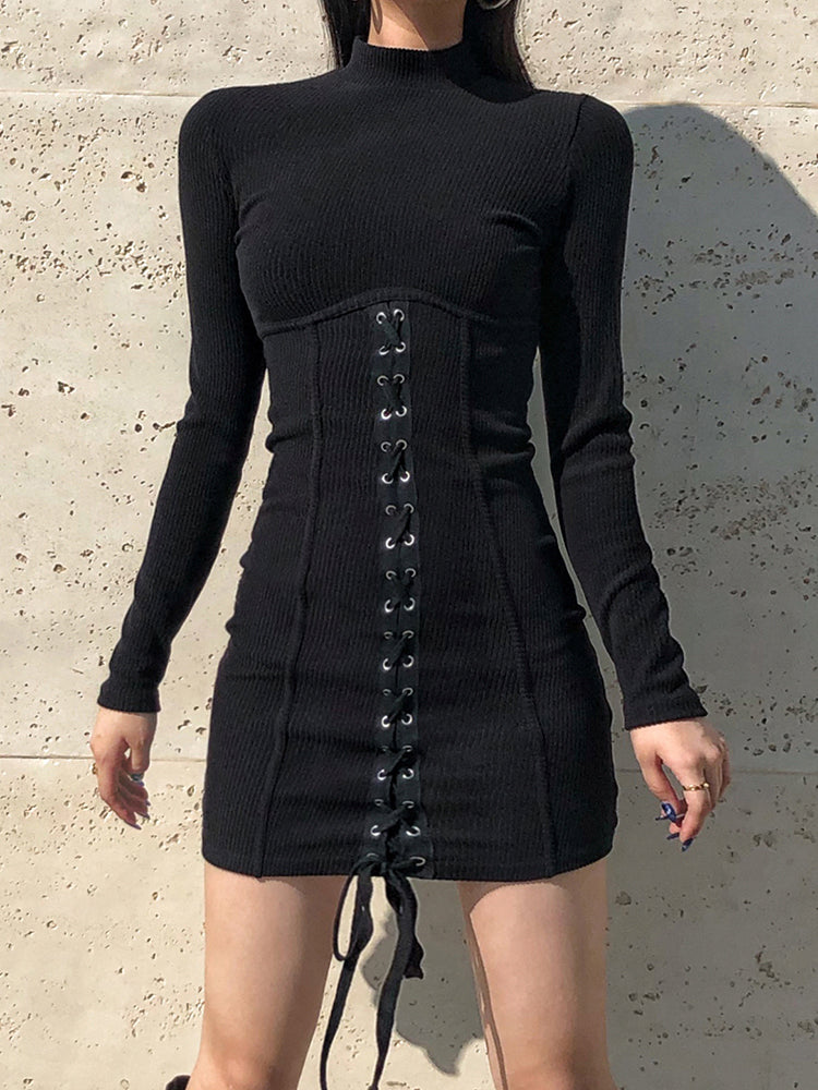 Versatile Chic Bandage Knitted Black Bodycon Mini Dress