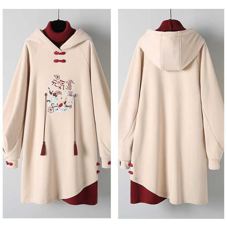 Koi Fish Letter Embroidery Hoodie Sweatshirt Dress: The Dress that is Sure to Turn Heads