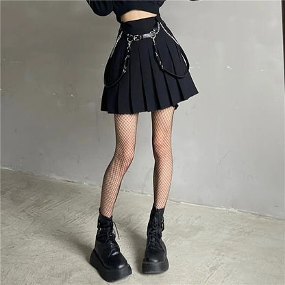Gothic Zipper Crop Sweatshirt and Pleated Skirt Set - Street Fashion