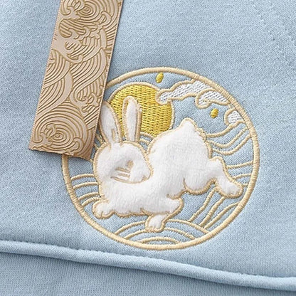 Harajuku Rabbit Hoodie - Embroidery and Wave Print Design
