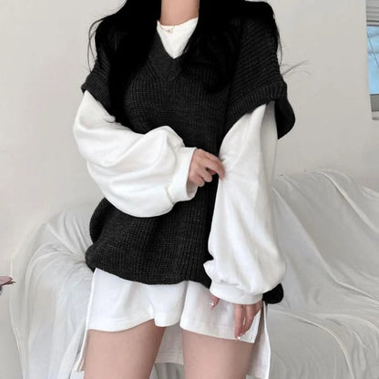 Versatile Two-Piece Sweater Set - Round Collar and V-Neck