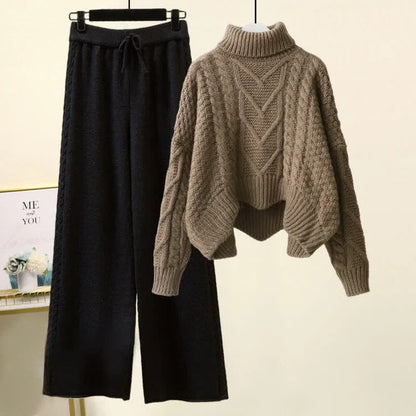 Fashionable Cable-Knit Sweater & Wide-Leg Pants Set" - Style and Comfort Combined! 🌟👚👖