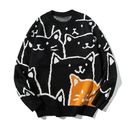 Harajuku Cartoon Cat Sweater - Your Casual Style Statement