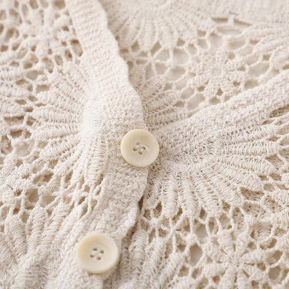 Elegant Crochet V-Neck Cardigan and Vintage Floral Slip Dress Set
