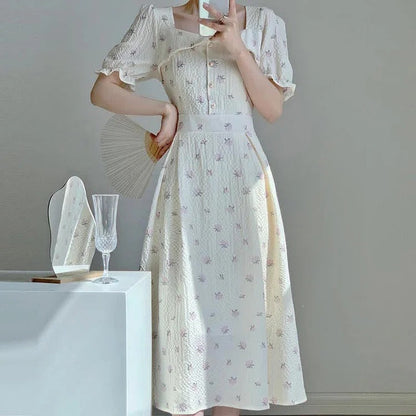 Chic Vintage Pearl Collar Floral Print A-line Dress