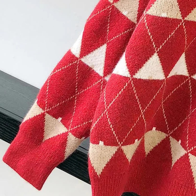 Vintage Vibes: Rhombus Plaid Sweater Dress Set