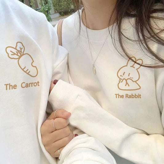 Cartoon Rabbit Carrot Couple Print Sweatshirt - Sweet Style