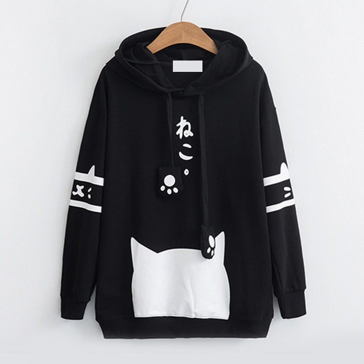 Purr-fectly Adorable: Harajuku Cat Ear Paw Drawstring Letter Hoodie - Embrace Your Inner Cuteness! 🐾💕