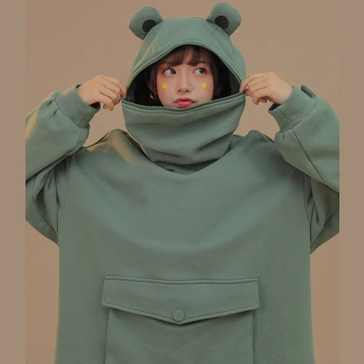 Kawaii Funny Hooded Frog Sweatshirt Hoodie - Hop into Comfort and Cuteness! 🐸👕