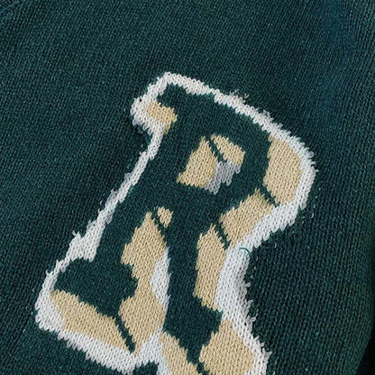 Plaid Letter Print V-Neck Sweater Shirt Drawstring Pants Three Piece Set