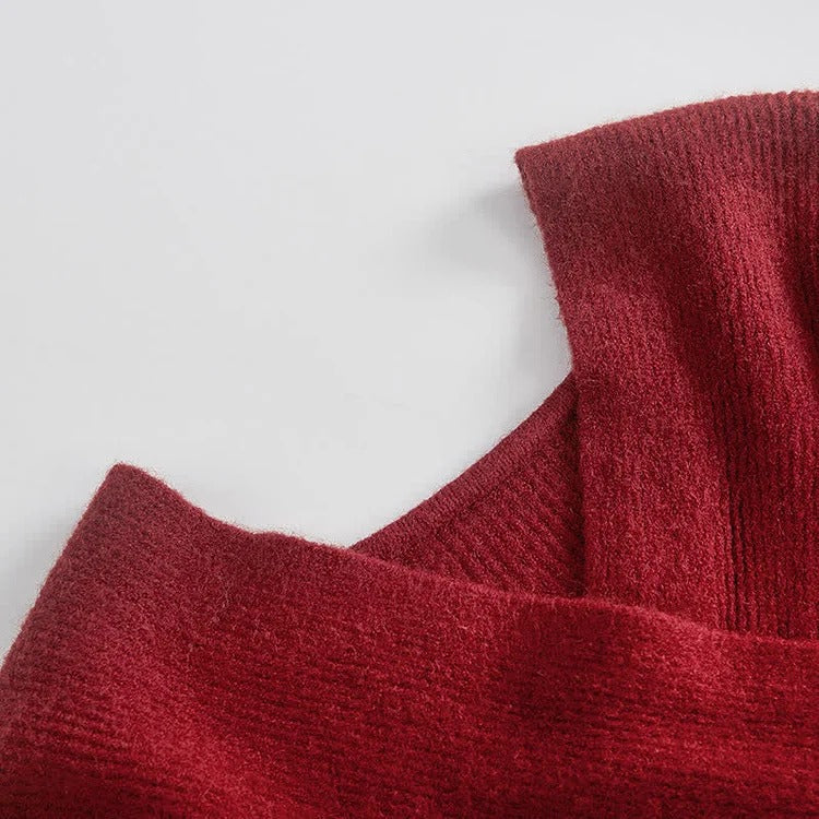 Cross V-Neck Knit Sweater Flouncing Slip Dress Two Piece Set