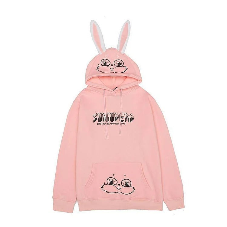 Cozy Street Vibes: Cartoon Bunny Ears Letter Print Hoodie - Your Go-To for Urban Comfort and Style! 🐰🌟