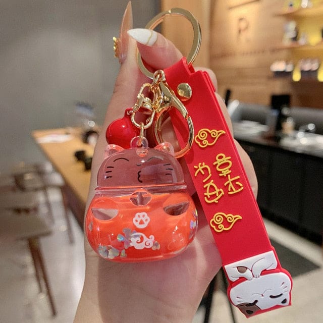 Creative Lucky Cat Transparent Floating Bottle Keychain