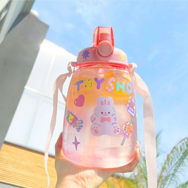 Cute Bear Big Capacity Water Bottle With Straw