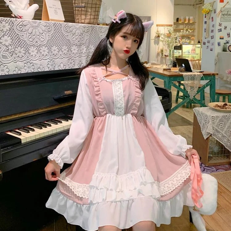 Kawaii Sweet Lolita Hem Stitching Dress in Pink