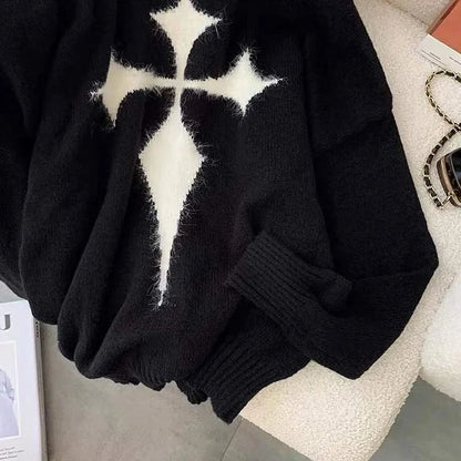 Chic Cross Print Off Shoulder Sweater Dress