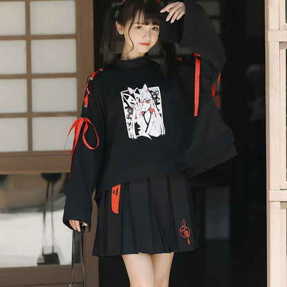 Harajuku Fox Girl Ribbon Sweatshirt - Stylish and Cozy